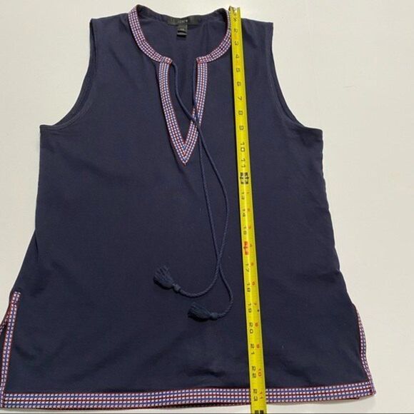 J. Crew Sleeveless Navy Top - XXS - Ribbon Trim - Deep V Neck - Picture 6 of 10